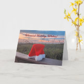 ビーチシーンとサンタハット折り畳みクリスマスカード カード (黄色い花)