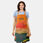 ビーチシーンとシェルとカラー粘土フォークアート エプロン (着用した状態)