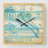 ビーチシーンウォールクロック スクエア壁時計 (正面)