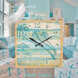 ビーチシーンウォールクロック スクエア壁時計