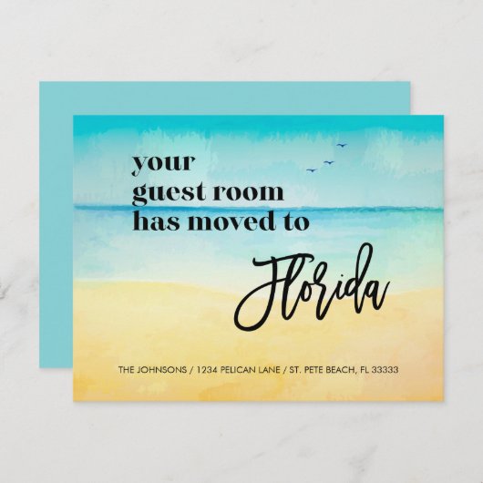 ビーチシーンゲストルームフロリダニューホームに移動 案内状 (正面/裏面)