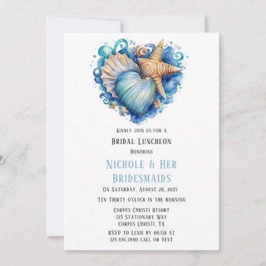 ビーチシーンスターフィッシュブライダルルンチョン 招待状 (正面)