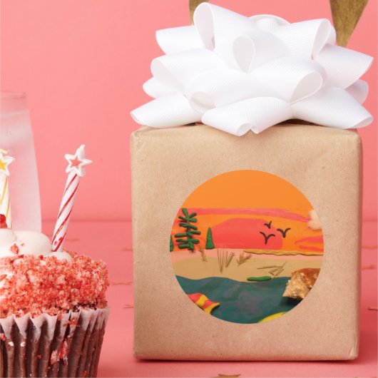 ビーチシーンネイチャーズシェルクレイフォークアート ラウンドシール (パーティー)