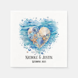 ビーチシーンヒトデ結婚ィッシュ スタンダードカクテルナプキン