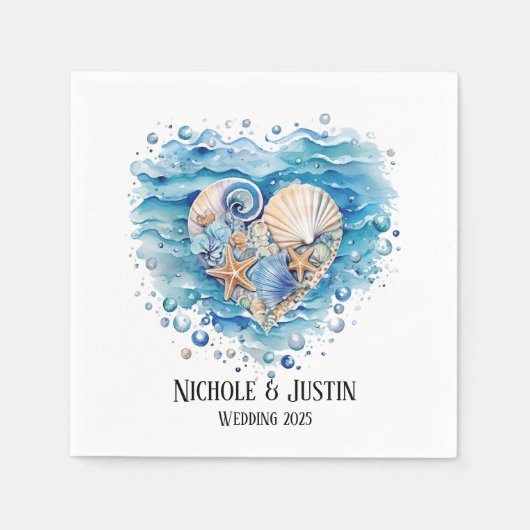 ビーチシーンヒトデ結婚ィッシュ スタンダードカクテルナプキン (正面)
