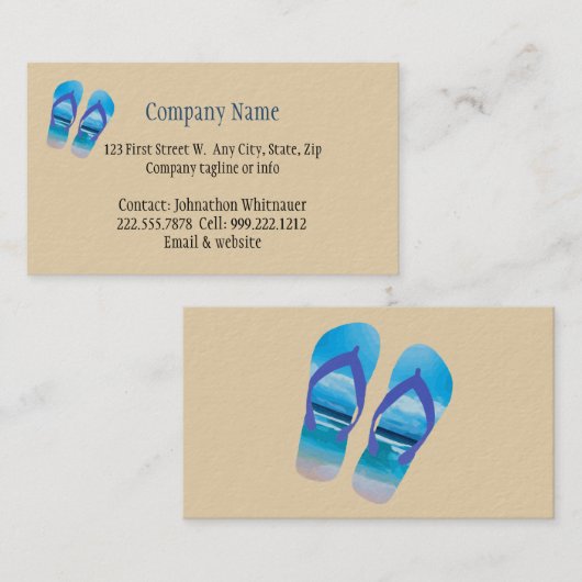 ビーチシーンフリップフロップおもしろいサマーバケーションアート 名刺 (正面/裏面)