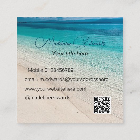 ビーチシーンブルーモダンコースト スクエア名刺 (裏面)
