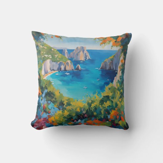 ビーチシーンヨーロッカラフルプコースタルアート クッション (正面)