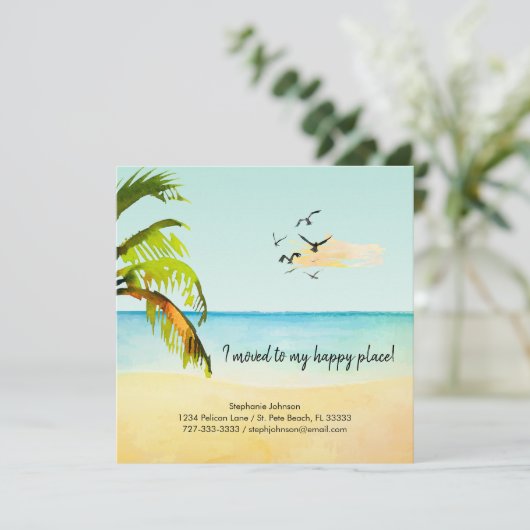ビーチシーン私の幸せな場所に移動する新しいアドレス 案内状 (スタンド正面)
