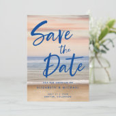 ビーチシーン結婚式の日付の保存招待状 招待状 (スタンド正面)