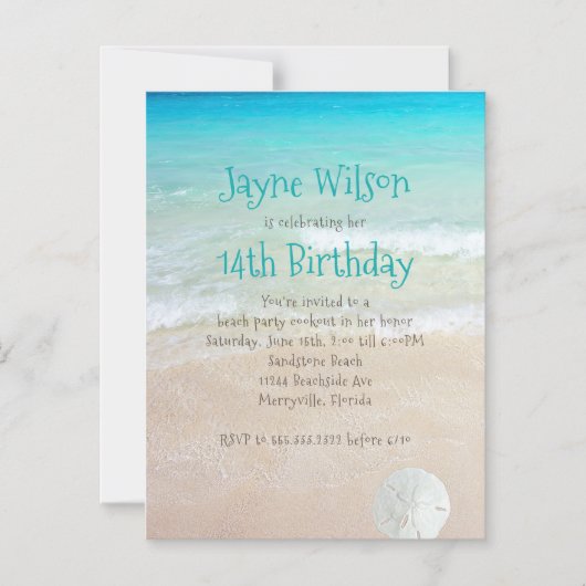 ビーチシーン10代のガールズバースデーパーティー マグネット招待状 (正面)