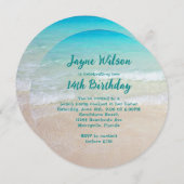 ビーチシーン10代のガールバースデーパーティーへの招待 招待状 (正面/裏面)