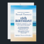 ビーチシーン16th誕生日パーティーへの招待 招待状<br><div class="desc">非常にモダンビーチシーン誕生日パーティーの招待。空、地平線、海とビーチのすべての型枠非常に色の帯かわいらし。白い長方形が過ぎると、必要書な16歳の誕生日パーティーの詳細がすべて表示される。私は青いレタリングとモダンをシンプル選んだ。あなたは簡単にフォントと色を変更できる。</div>