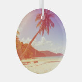 ビーチシーン、ココナッツツリー、木製ベッド。 ガラスオーナメント (正面右)