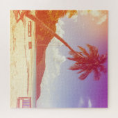 ビーチシーン、ココナッツツリー、木製ベッド。 ジグソーパズル (横)