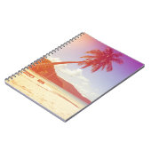 ビーチシーン、ココナッツツリー、木製ベッド。 ノートブック (左側)