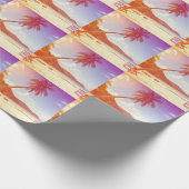 ビーチシーン、ココナッツツリー、木製ベッド。 ラッピングペーパー (角)