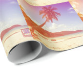 ビーチシーン、ココナッツツリー、木製ベッド。 ラッピングペーパー (ロールコーナー)