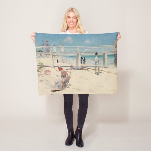 ビーチシーン(Holiday at Mentone) (Australian Art) フリースブランケット (インサイチュ)