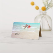 ビーチシーンStarfishプルメリアテーブルシーティングカード プレイスカード (正面)