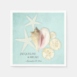 ビーチシー海ショアコースタルシェルウェディングパーティー スタンダードカクテルナプキン