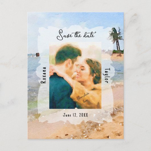 ビーチシー結婚ンの写真救日はがき ポストカード (正面)