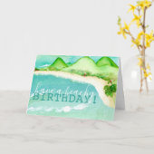 ビーチシー誕生日、水彩夏誕生日 カード (黄色い花)