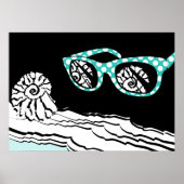 ビーチシー&ターコイズ水玉模様グラスバスルーム ポスター (正面)