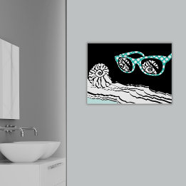 ビーチシー&ターコイズ水玉模様グラスバスルーム ポスター