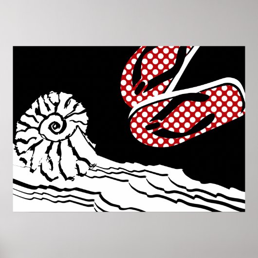 ビーチシー&水玉模様ビーチサンダルバスルームポスター ポスター (正面)