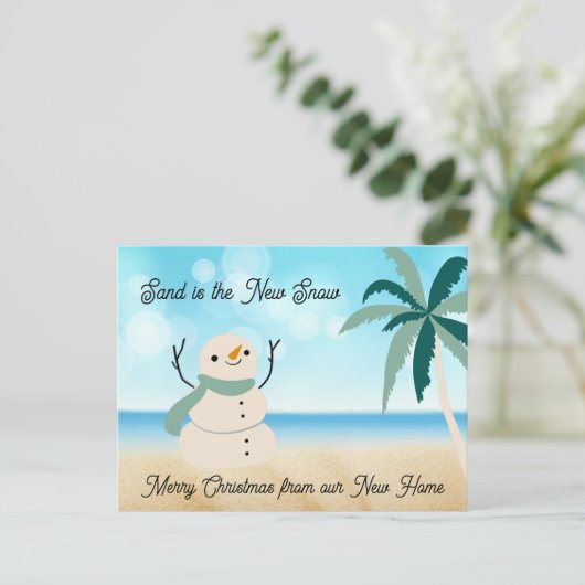ビーチスクリプトの新しいアドレスSandy雪だるまファンシー シーズンポストカード (スタンド正面)