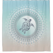 ビーチスタイルウミガメとマンダラコースタルマリタイム シャワーカーテン (正面)