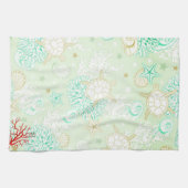 ビーチスタイルターコイズティール(緑がかった色)ヒトデ キッチンタオル (横)