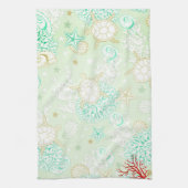 ビーチスタイルターコイズティール(緑がかった色)ヒトデ キッチンタオル (縦)