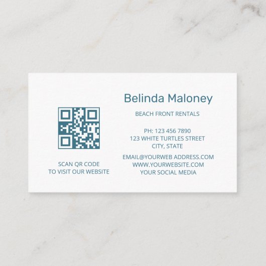 ビーチスタイルホワイトカメQRコードのスキャン 名刺 (裏面)