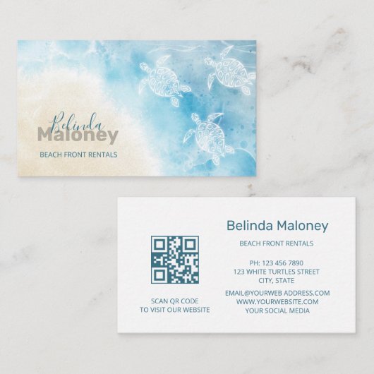 ビーチスタイルホワイトカメQRコードのスキャン 名刺 (正面/裏面)