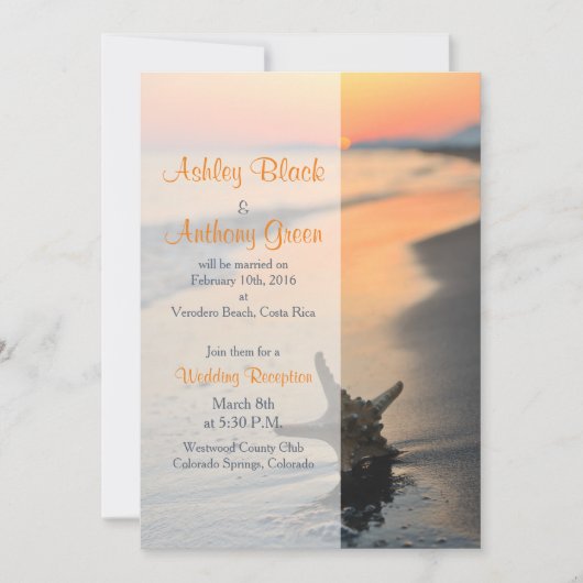 ビーチスターフィッシュサンセットウェディングレセプションのみ 招待状 (正面)