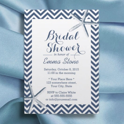 ビーチスターフィッシュシェブロンストライプブライダルシャワー 招待状