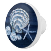 ビーチスターフィッシュシーシェルズネイビーブルー素朴ウッド セラミックノブ (右)