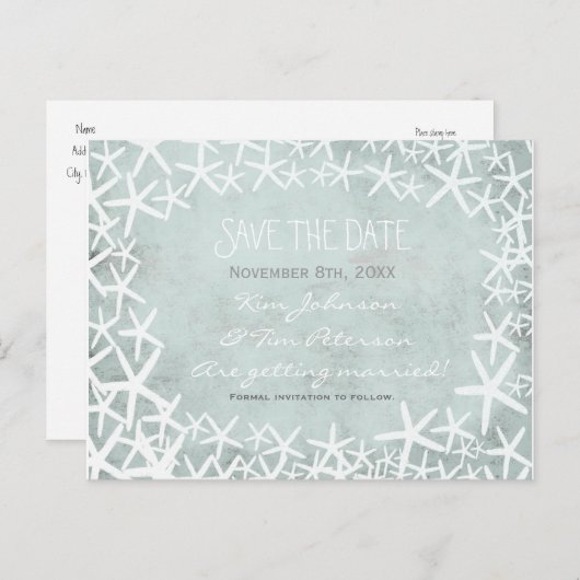 ビーチスターフィッシュヴィンテージ結婚式はがき救の日付 案内ポストカード (正面/裏面)