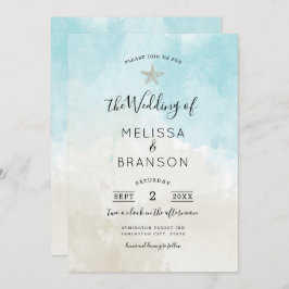 ビーチスターフィッシュ水彩ウェディング 招待状