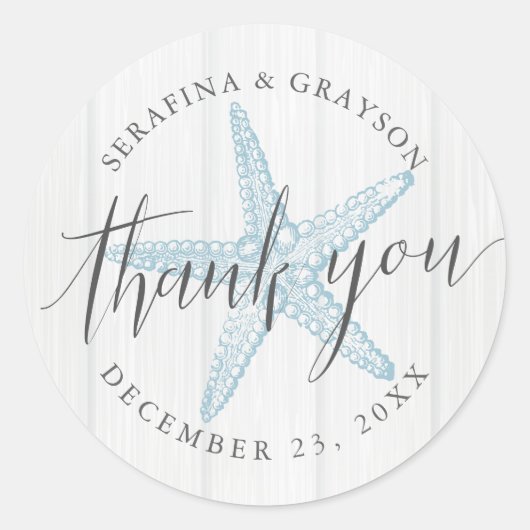 ビーチスターフィッシュ結婚式の引き出物サンキュー素朴 ラウンドシール (正面)