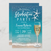 ビーチスターフィッシュ&シャンパングラス卒業 招待状 (正面/裏面)