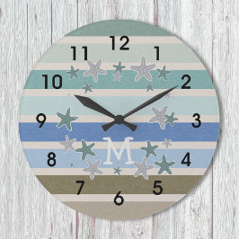 ビーチストライプとヒトデ ラージ壁時計