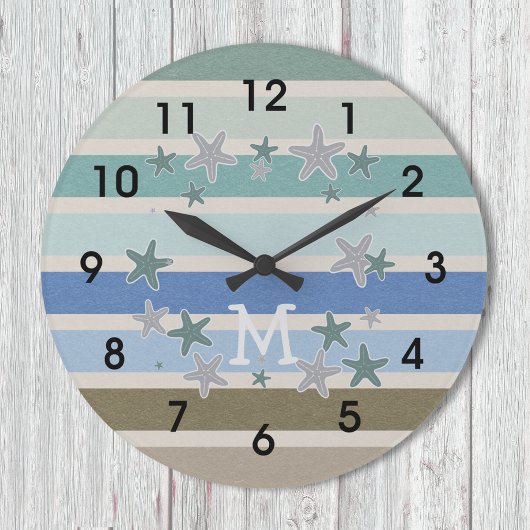 ビーチストライプとヒトデ ラージ壁時計
