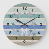 ビーチストライプとヒトデ ラージ壁時計 (正面)