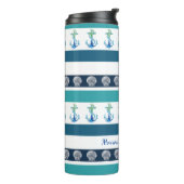 ビーチストライプのブルーホワイトファミリーサーマルタンブラー タンブラー (回転左)