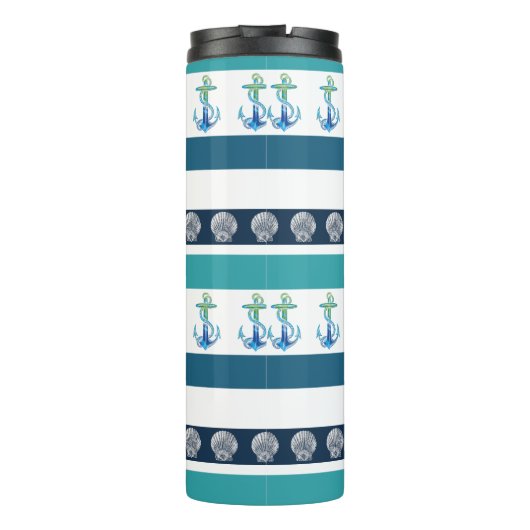 ビーチストライプのブルーホワイトファミリーサーマルタンブラー タンブラー (裏面)
