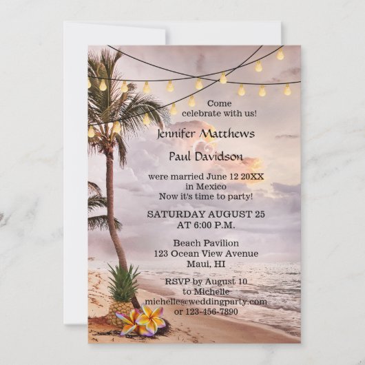 ビーチストリングライツポストウェディングパーティー招待状 招待状 (正面)