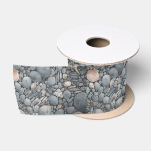 ビーチストーンシェル石絵画石芸術 サテンリボン